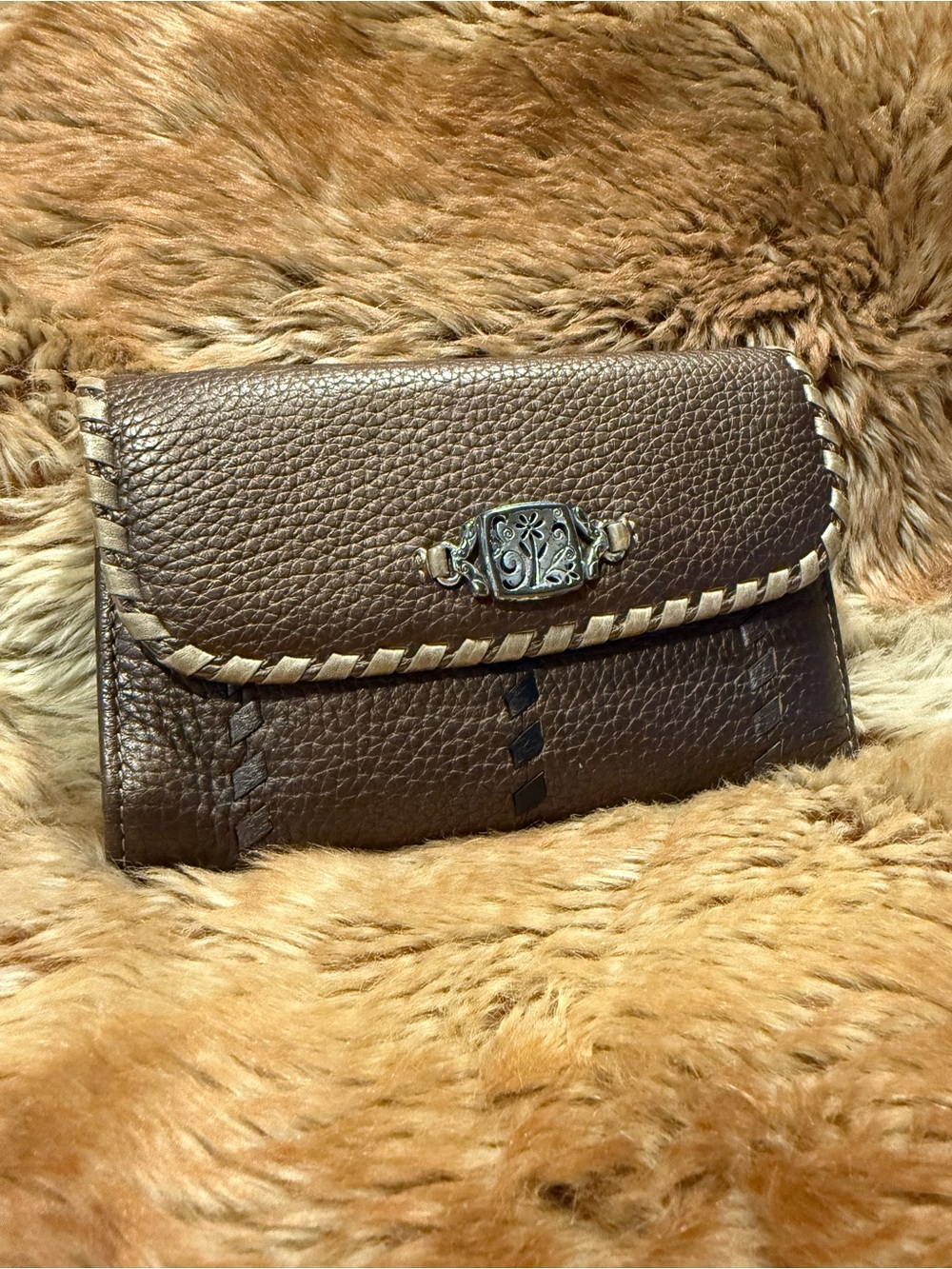Vintage Brighton Brown Pebbled Leather Western Wallet